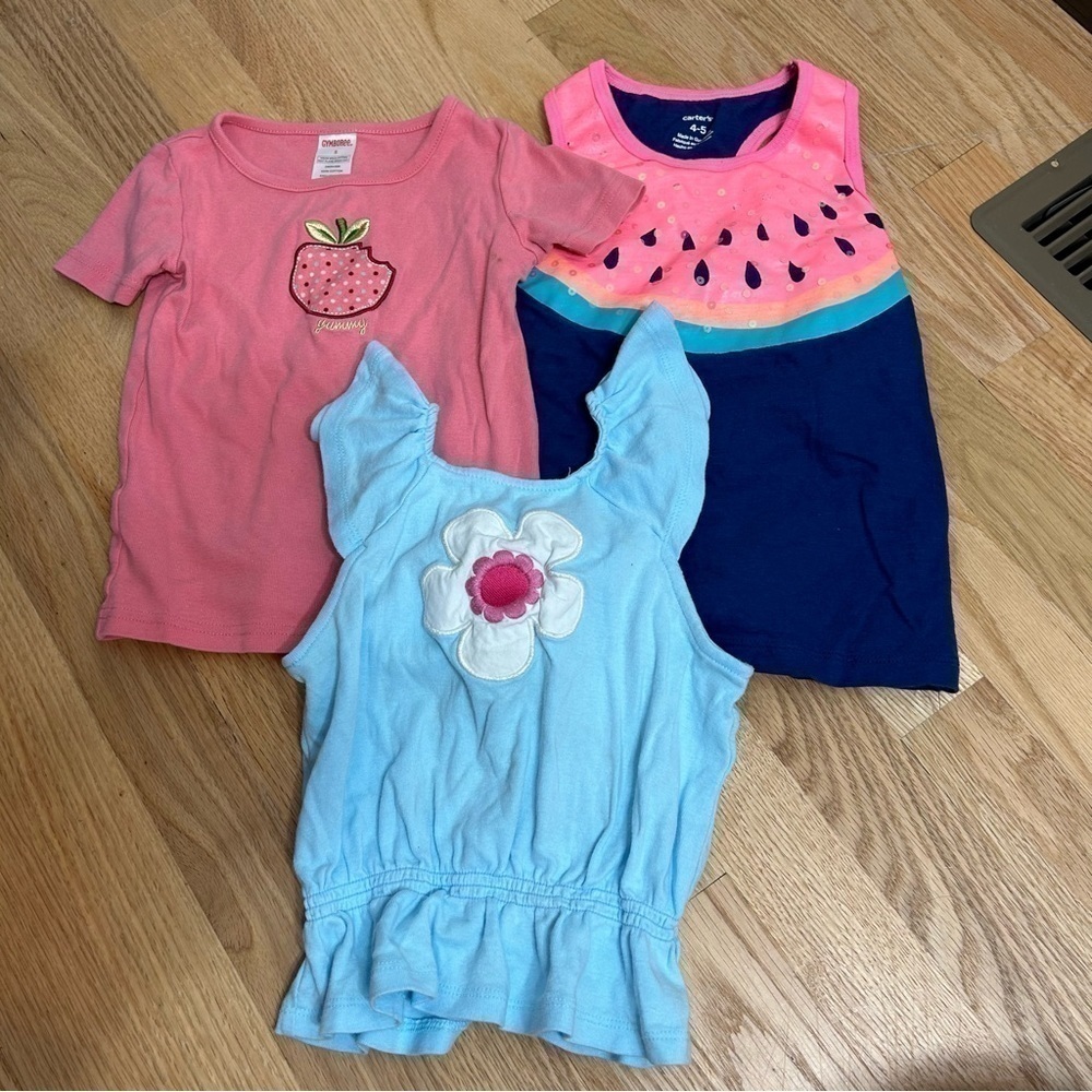 4T Girls Tank Short Sleeve Shirt Bundle Lot Watermelon Carter’s Gymboree Apple